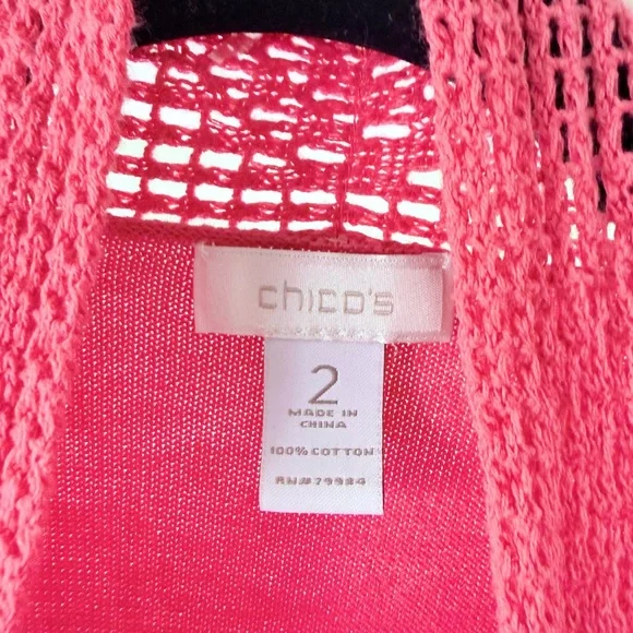 Chico's Pink Crochet Open Front Cardigan - Size 2 - Picture 3 of 10